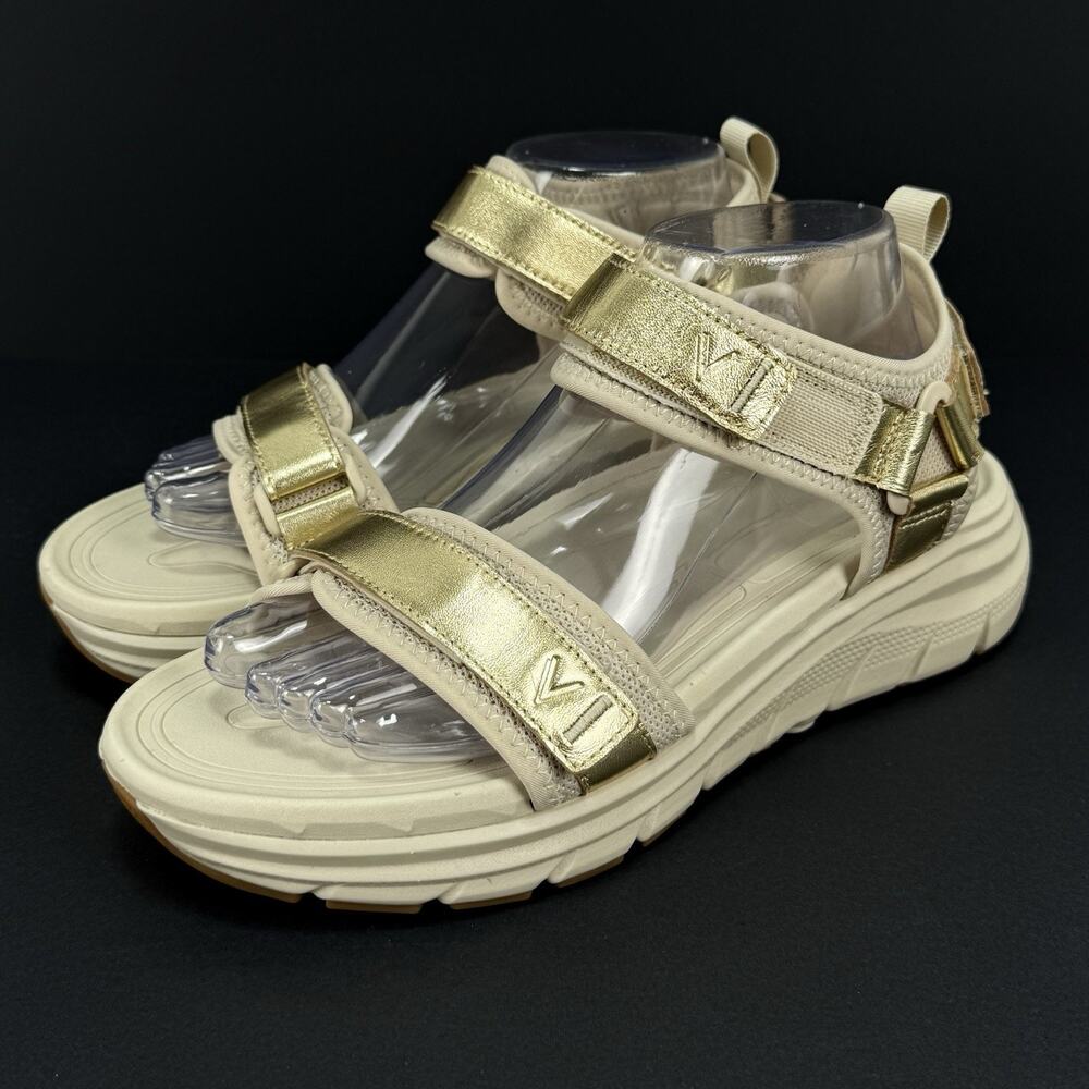 Vionic Walk Max Wanderer Sandals Women’s 9 Beige Gold Leather Comfort New No Box